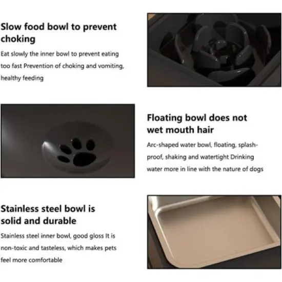 Elevated Dog Bowls, 4-Height Adjustable Raised Feeder Stand for Small Dogs/Puppies/Cats, Stainless Steel, Slow Feeder & No-Spill Water Bowl image {3}
