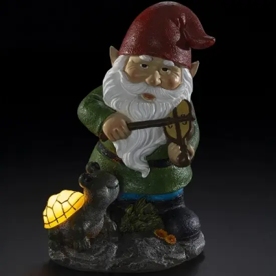 VP Home Fiddler Gnome with Glowing Turtle Solar Powered LED Outdoor Decor Garden Light image {5}