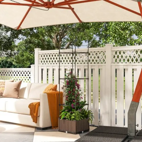 Outsunny 6' Raised Garden Bed Planter with Trellis, Self-Watering Disk, Drainage Holes & Steel Frame for Climbing Plants image {2}