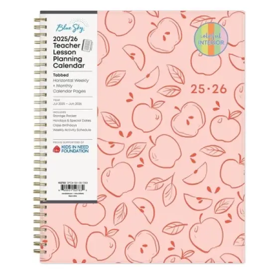 Blue Sky 8.5"x11" 2025-2026 Weekly/Monthly Wirebound Teacher Lesson Planner Printed Apple Sketch, Teacher Supplies image {2}