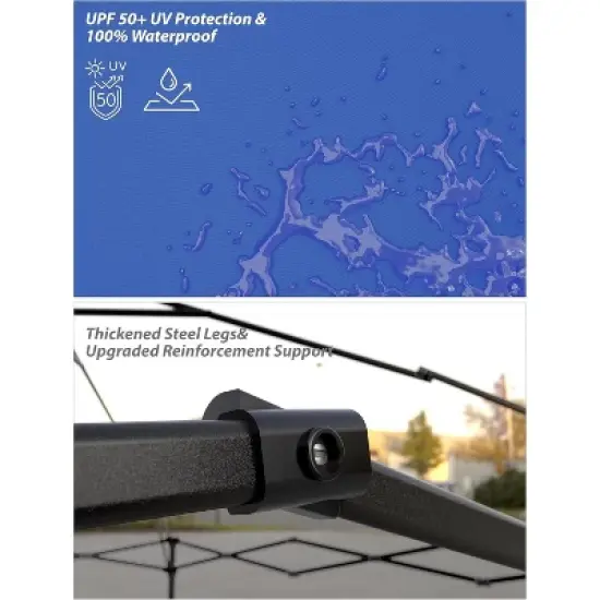 10&times;10 ft Heavy‑Duty Instant Pop‑Up Canopy Tent &ndash; One‑Person Push‑Button Setup + Wheeled Bag & 1 Sidewall, UV/Water‑Resistant Outdoor Shelter image {2}