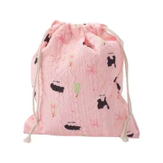 Unique Bargains Black Cat Pear Drawstring Makeup Bag Pink 1 Pc image {5}