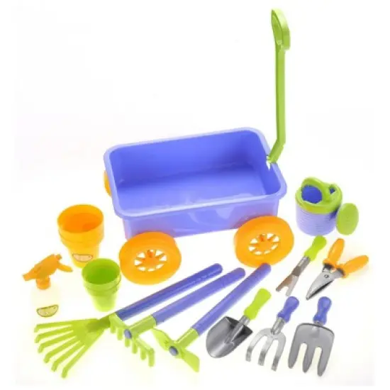 Insten Garden Wagon Playset with Rake, Hoe, Spade, Shovel, Pots & Other Tools, Gardening Toys for Kids image {6}
