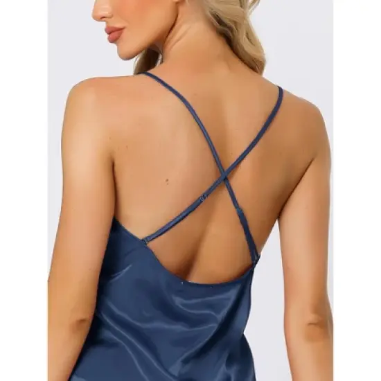 cheibear Womens Satin Lounge Solid Color Cami Tops with Pants Sleepwear Pajamas Sets image {3}