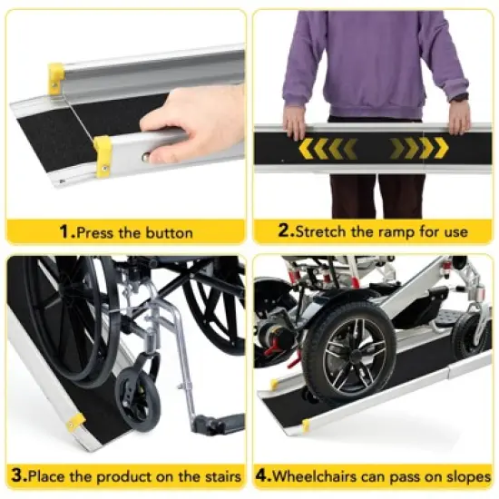 Telescoping Wheelchair Ramp for Home Steps, Aluminum Portable Wheelchair Ramps with Carrying Bag, Weight Capacity 600 LBS,1 Pair image {5}