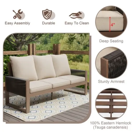 YARDSIGHT Durable Wooden Patio Sofa with Soft, Removable Cushions for Outdoor Living image {3}