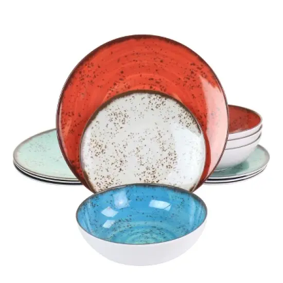 Elama Pryce 12 Piece Melamine Dinnerware Set is Assorted Colors image {10}