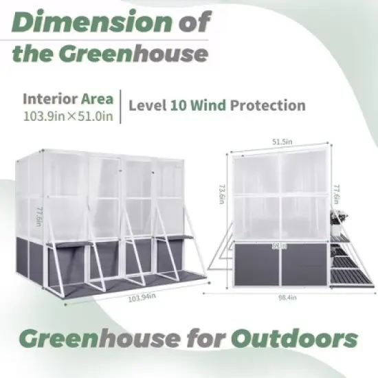 Greenhouse, Wooden Lean to Greenhouses for Outdoors, Heavy Duty Walk in Green House for Outside Winter for Sunroom Storage Shed, Garden, Backyard image {4}