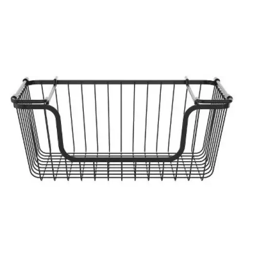 Oceanstar Stackable Metal Wire Storage Basket Set for Pantry, Countertop, Kitchen or Bathroom &ndash; Black, Set of 2 image {2}