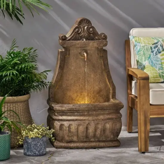 Finley Outdoor Single Spout Fountain - Light Brown - Christopher Knight Home image {1}