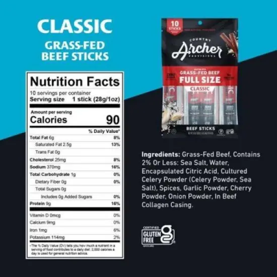 Country Archer Jerky Co. Classic Beef Sticks - 10oz/10ct image {2}
