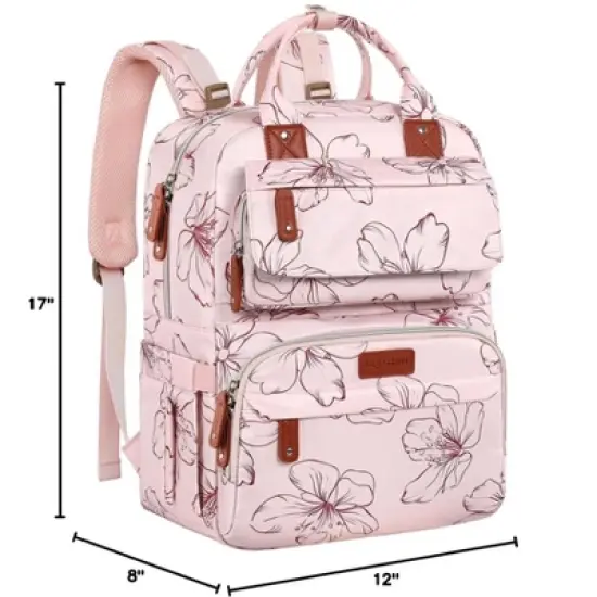 Itopfox Pink Floral Diaper Backpack for Girls, Large Waterproof Baby Bag with Insulated Pockets, Stroller Straps, Travel Holiday image {8}