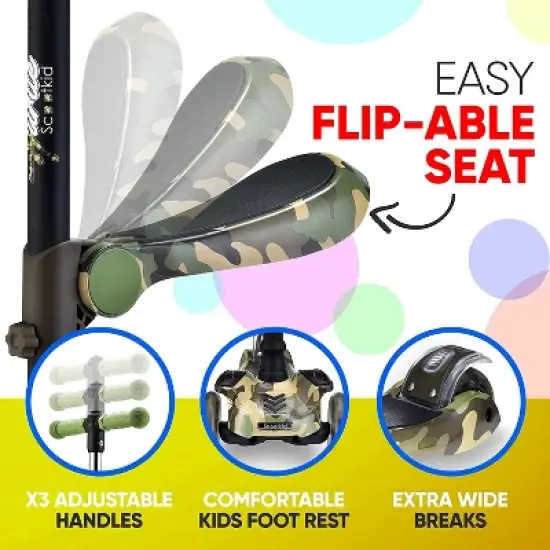 Hurtle ScootKid 3 Wheel Toddler Child Mini Ride On Toy Tricycle Scooter with Adjustable Handlebar, Foldable Seat, and LED Light Up Wheels image {4}