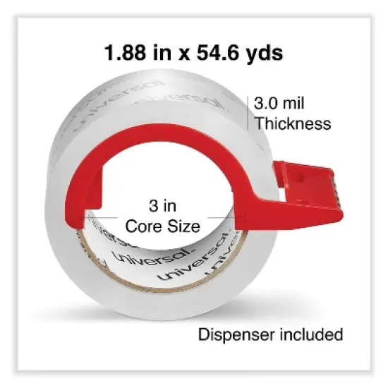Universal Heavy-Duty Acrylic Box Sealing Tape with Dispenser - 1.88" x 54.6 yds - Clear - Case of 2 image {2}