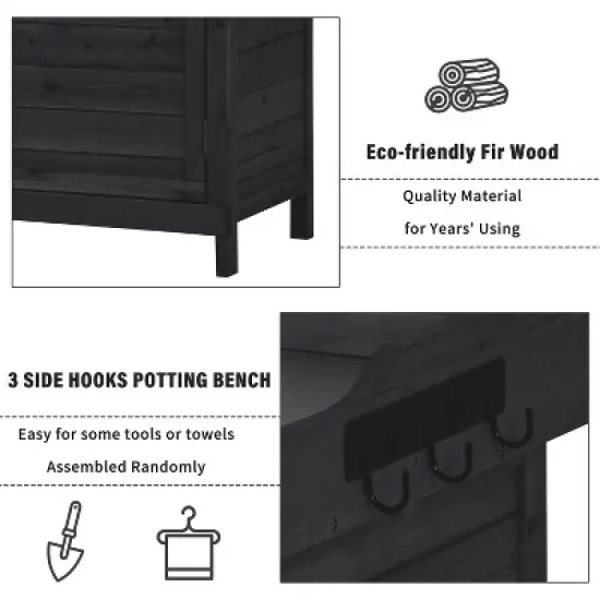 Whisen Rustic Outdoor Potting Bench Table, Garden Workstation with 2-Tier Shelves and Side Hook image {3}