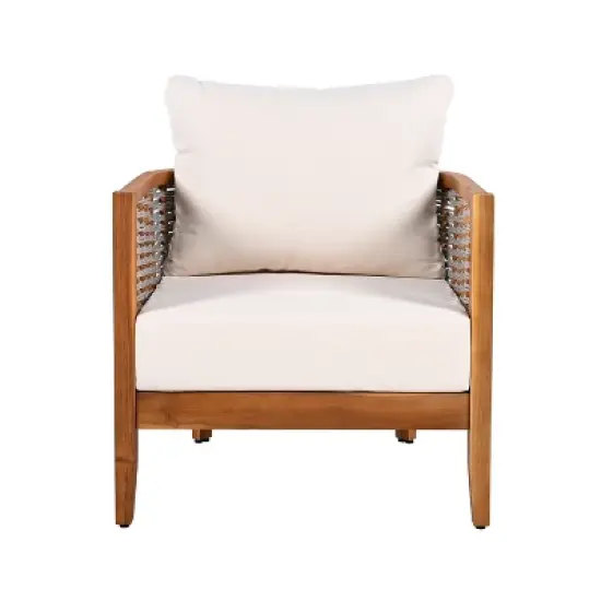 Christopher Knight Home Liliana Modern Patio Acacia Wood Woven Rope Armchair with Thick Cushions image {4}