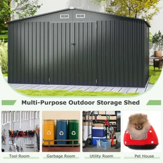 Costway 12 x 9.8 FT Outdoor Storage Shed All-Weather & Rustproof Galvanized Metal image {8}