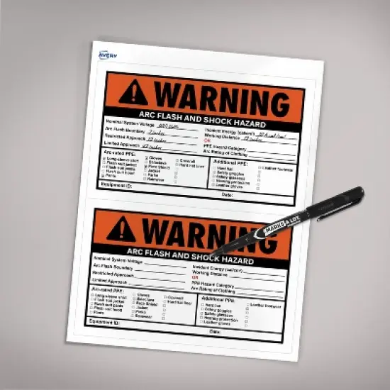 Avery Arc Flash/Shock Warning Labels, Waterproof, UV Resistant, Preprinted, Handwrite-Only, 4.75" x 7.75", 100 Warning Decal Labels image {6}
