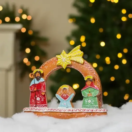Northlight Glitter Dusted Gingerbread Holy Family Christmas Nativity Decoration - 8" image {3}
