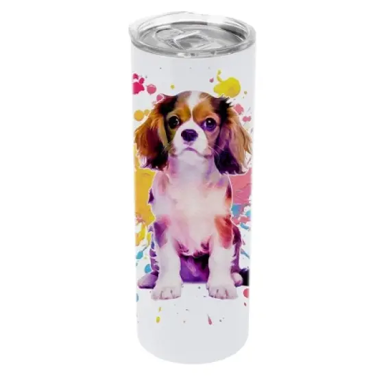 100 North 20 Ounce Stainless Steel On the Go Travel Tumbler With Push Top Lid, King Charles Spaniel Paint Splatter image {5}