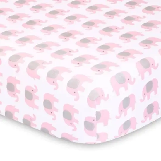 The Peanutshell Fitted Crib Sheets - Elephant and Pink Hearts - 2pk image {1}