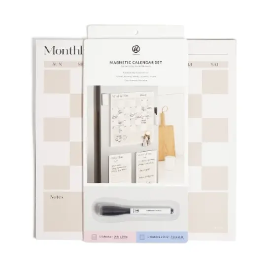 U Brands Vinyl Magnetic Calendar Planner Value Pack for Fridge Checkerboard: Wall Calendar & Office Presentation Board image {2}