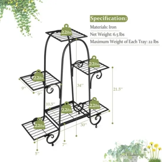 Costway 6 Tier Flower Pot Holder Metal Vertical Shelves Corner Plants Display Rack image {1}
