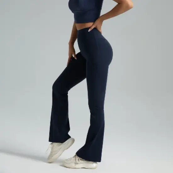 BABYYER Women's Mini Flare Leggings High Waisted Tummy Control Yoga Pants Bootcut Workout Gym Casual image {4}