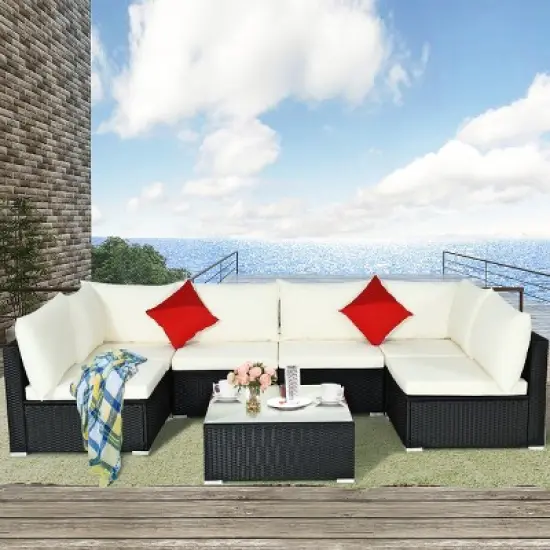 Costway 7PCS Patio Rattan Sofa Set Sectional Conversation Furniture Set Garden image {4}