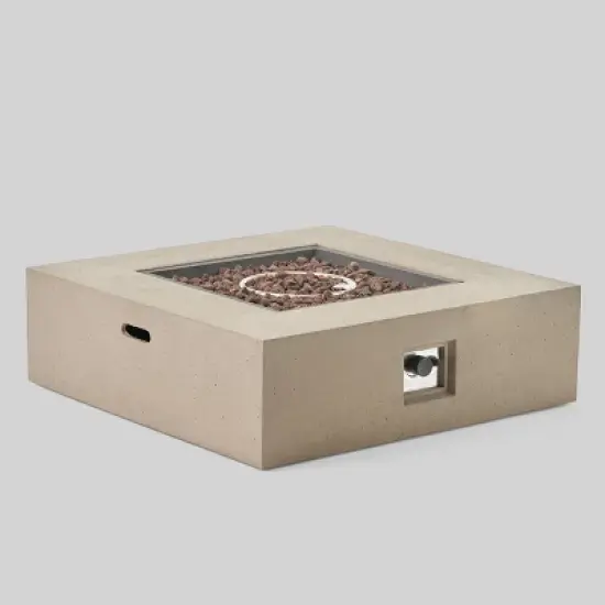 Illona 7pc Acacia Wood V-Shaped Sofa & Square Fire Table Set Teak/Crme/Light Gray- Christopher Knight Home image {5}