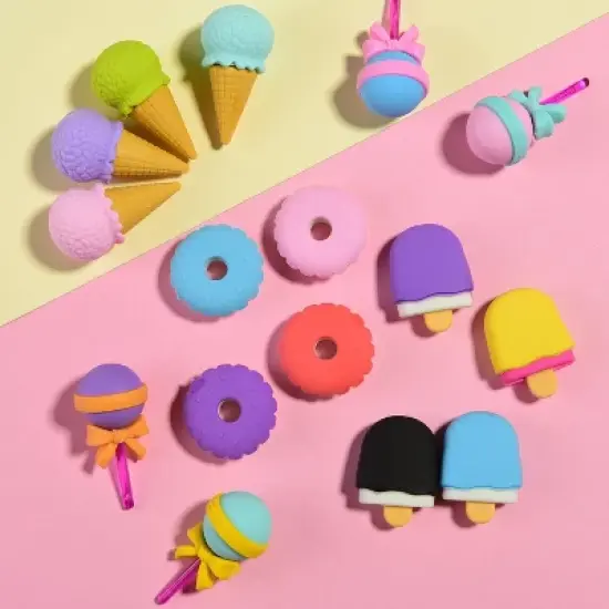 HTUTWOO Food Earsers for Kids, 16 Pcs 3D Cute Mini Ice Cream Donut Take Apart Erasers, Cool Fun Puzzle Desk Pet Erasers for Girls & Back to School image {3}