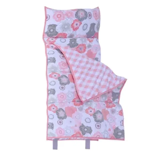 Bacati - Watercolors Floral Coral Gray Toddler Nap Mat image {3}