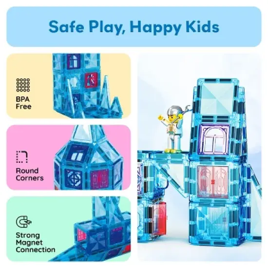 PICASSO-TILES Magnetic Tiles For Kids, 71PCS Construction STEM Building Blocks Educational Toy, Travel Size image {5}