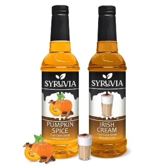 Syruvia Variety Pack - Pumpkin Spice & Irish Cream Syrup 25.4 Fl oz (2-Pack) image {7}