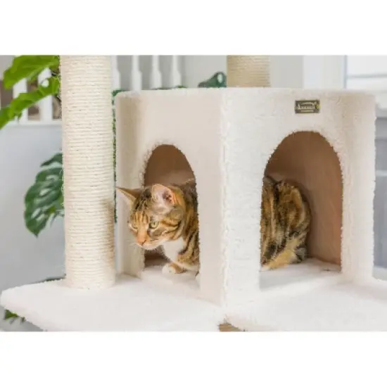 Armarkat B8201 Classic Real Wood Cat Tree In Ivory, Jackson Galaxy Approved, Multi Levels With Ramp, Three Perches, Rope Swing, Two Condos image {5}