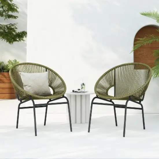Christopher Knight Home Nusa Outdoor Rattan and Metal Acapulco Weave Club Chairs (Set of 2) image {1}