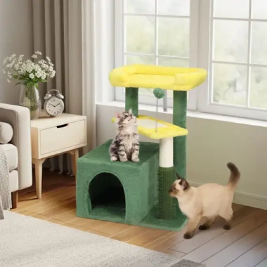Karl Home 27.5 inch Green Multi-level Cat Tower with Cat Scratching Post and Pad image {2}