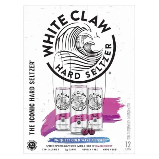 White Claw Black Cherry Hard Seltzer - 12pk/12 fl oz Slim Cans image {6}