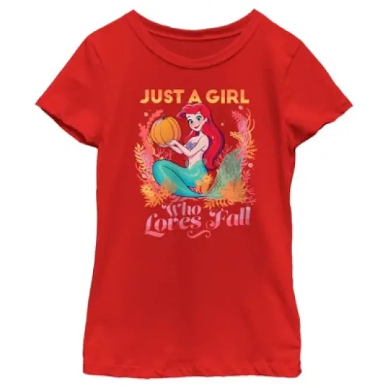 Girl's Disney Ariel Just a Girl Who Loves Fall T-Shirt image {4}