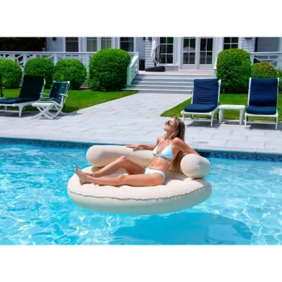 Swimline Cloud Oxford Fabric Inflatable Swimming Pool Island Chaise Float - 60" - Beige image {2}