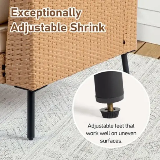 Karl Home Patio 6-Piece Yellow Wicker Sectional Sofa with Beige Cushions image {4}