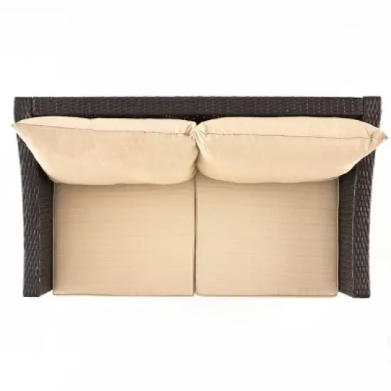 Christopher Knight Home Antibes 2 Piece Outdoor Wicker Loveseat and Coffee Table Set with Cushions image {6}