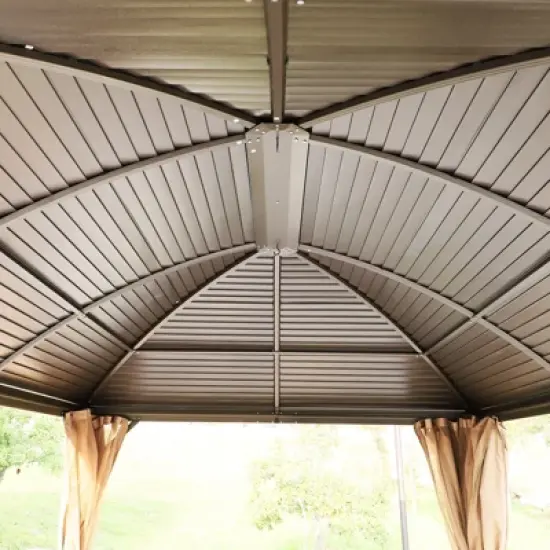Outsunny Hardtop Gazebo  Pavilion with Curtains, Netting, Steel Roof, Aluminum Frame, and Ceiling Hook for Garden, Patio image {6}