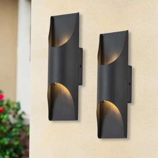 C Cattleya 2-Light Matte Black Integrated LED Outdoor Hardwired Wall Lantern Sconces (2-Pack) image {1}