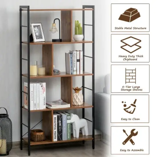 Costway 4-Tier Bookcase Industrial Bookshelf Floor Standing Storage Rack image {3}
