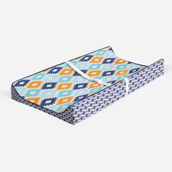 Bacati - Liam Printed Kilim Aqua/Orange/Navy Quilted Changing Pad Cover image {2}