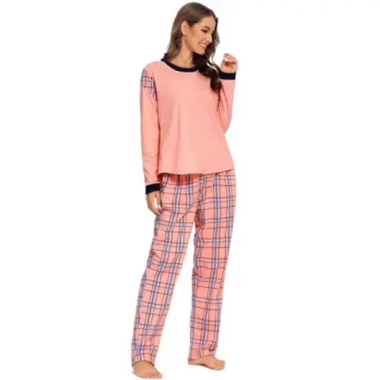 cheibear Womens Sleepwear Pjs Lounge Round Neck with Pants Nightwear Pajama Set image {2}
