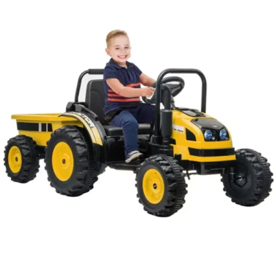 Kids Ride On Tractor with Trailer, 12V Battery Powered Electric Tractor with Remote Control, Music, USB, Led, Unload Button image {13}
