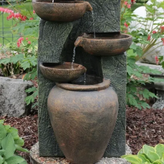 Sunnydaze 39"H Electric Polyresin and Fiberglass Cascading Earthenware Tiered Outdoor Water Fountain image {6}