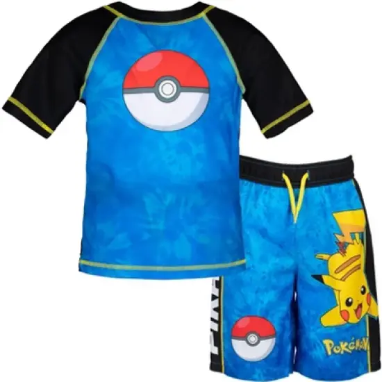 Pokemon Bulbasaur Charmander Squirtle Pikachu Pullover Rash Guard and Swim Trunks Outfit Set Toddler to Big Kid image {8}